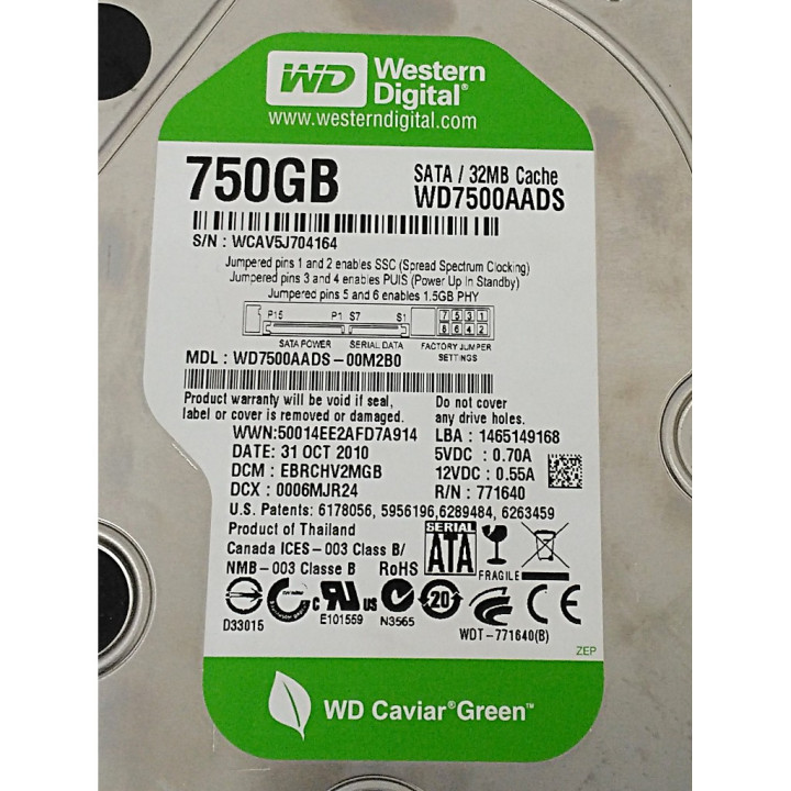 WESTERN DIGITAL WD7500AADS - Disco Rigido da 750GB SATA 32MB CACHE - Mod. W07500AADS-00M2B0