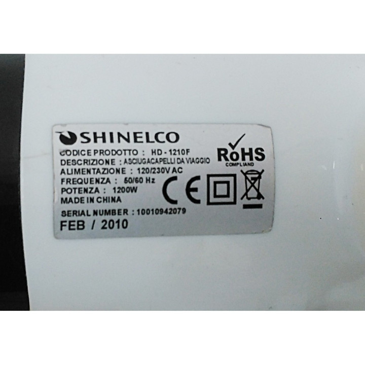 SHINELCO HD-1210F - Asciugacapelli Elettrico da Viaggio hAir1200 - 1200W Max