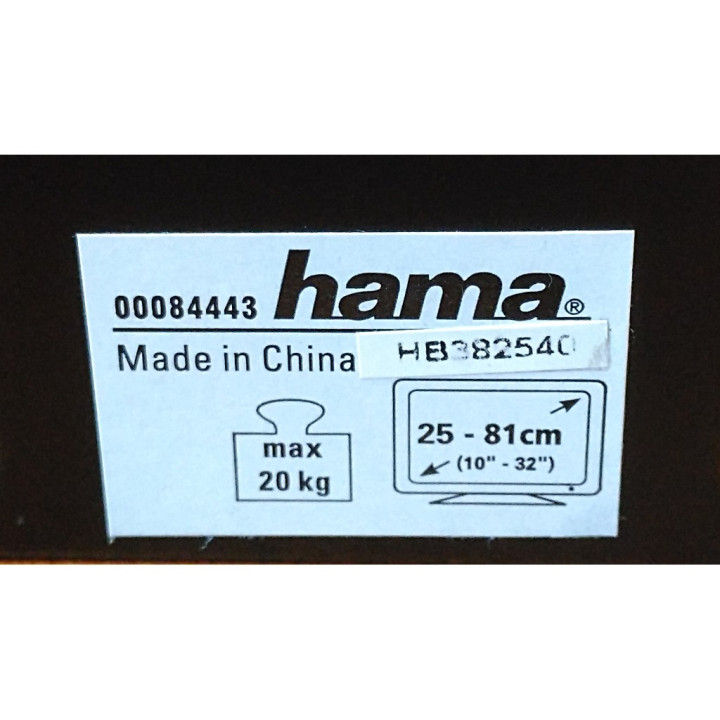 Hama 000844443 -  Supporto per TV per Fissaggio a Parete - 25-81cm - 10"-32" - Max. 20kg - Nero
