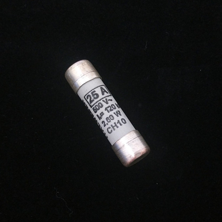 ITALWEBER CH10 - Fusibile a Cilindro 25A 500V l1 120kA 2.60W 10x38