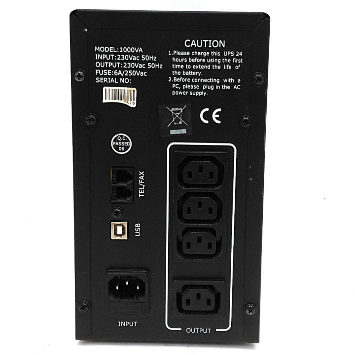 ENTRADE 1000VA - UPS Gruppo di Continuità 230Vac 50Hz Fuse 6A/250Vac - Nero