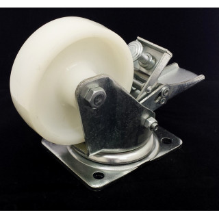 Ruota in Plastica con Fermo Ø120x40mm + Base in Acciaio 140x110mm