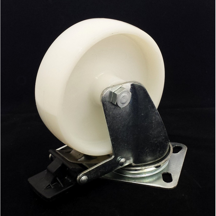 Ruota Girevole in Plastica con Freno Ø 120x40mm su Base in Acciaio 140x110mm - Bianco