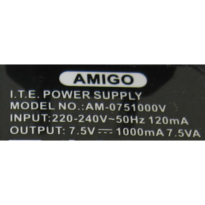 AMIGO AM-0751000V - Alimentatore da 7,5V 1000MA 7,5VA 50HZ - Nero