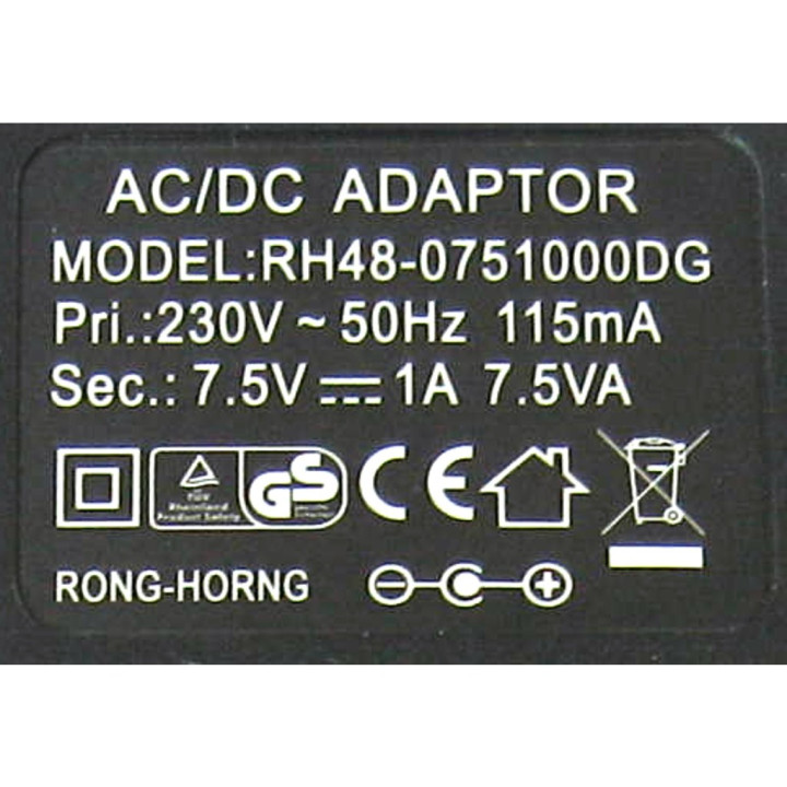 RONG-HORNG RH48-0751000DG - Alimentatore 7.5V 1A  7.5VA  50HZ - Nero