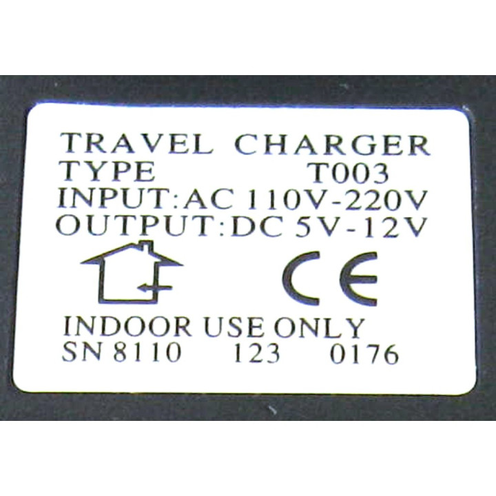 TRAVEL CHARGER 123-0176 - Alimentatore DC 5V - 12V - Mod. T003 - Nero