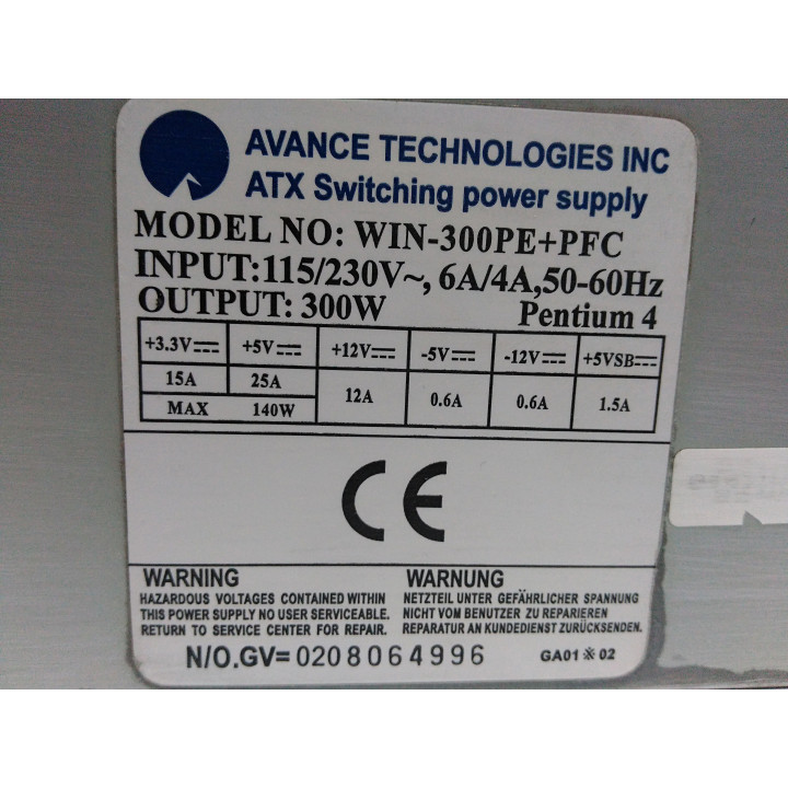 AVANCE TECHNOLOGIES WIN-30PE+PFC - Alimentazione Elettrica 300W