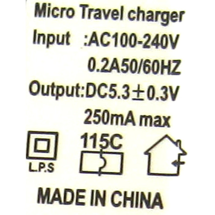 OEM - Caricabatteria da Viaggio DC5.3+0.3V - 250MA MAX 50/60HZ - Nero