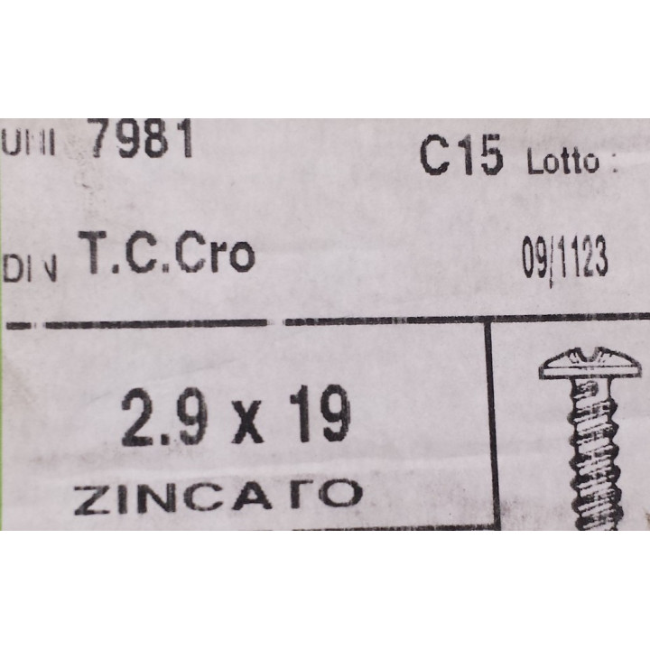 OEM - Vite Testa Cilindrica Bombata in Acciaio Zincato 2.9x19mm