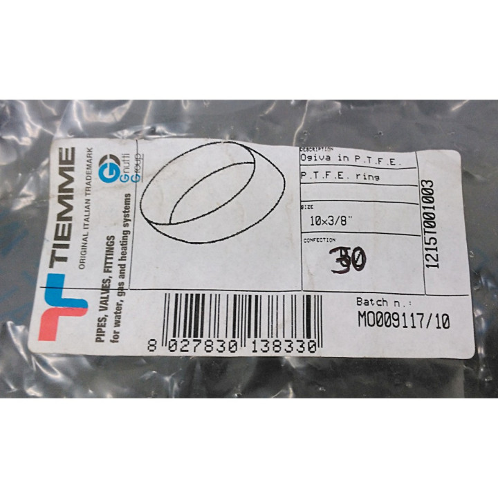 TIEMME MO009117/10 - 30 x Ogiva in P.T.F.E-/Teflon - 10x3/8" - Bianco