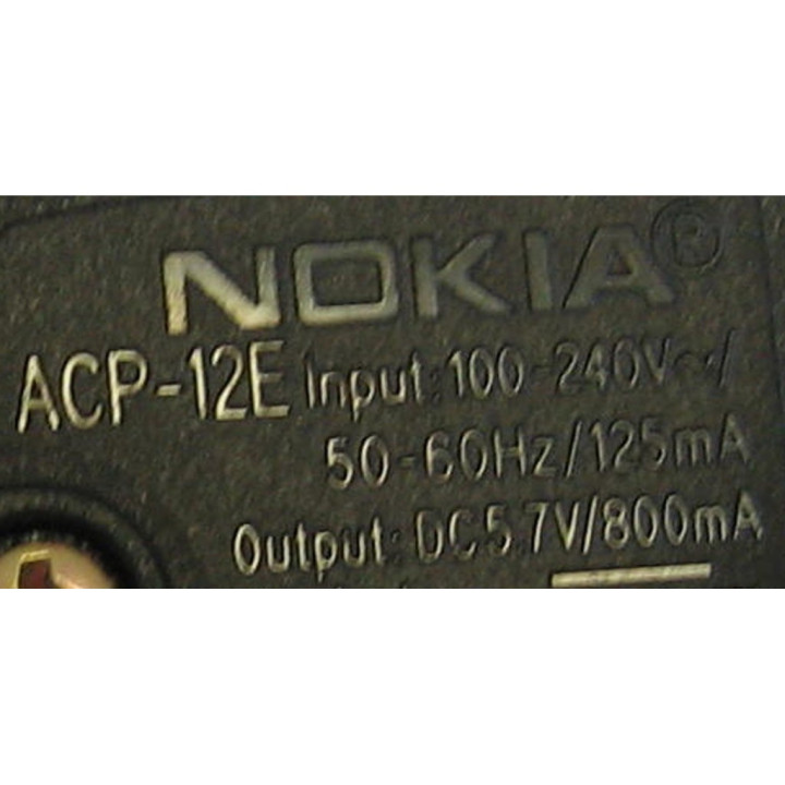 NOKIA 06752941 - Alimentatore DC 5.7V 800MA  50/60HZ - Mod. ACP-12E - Nero