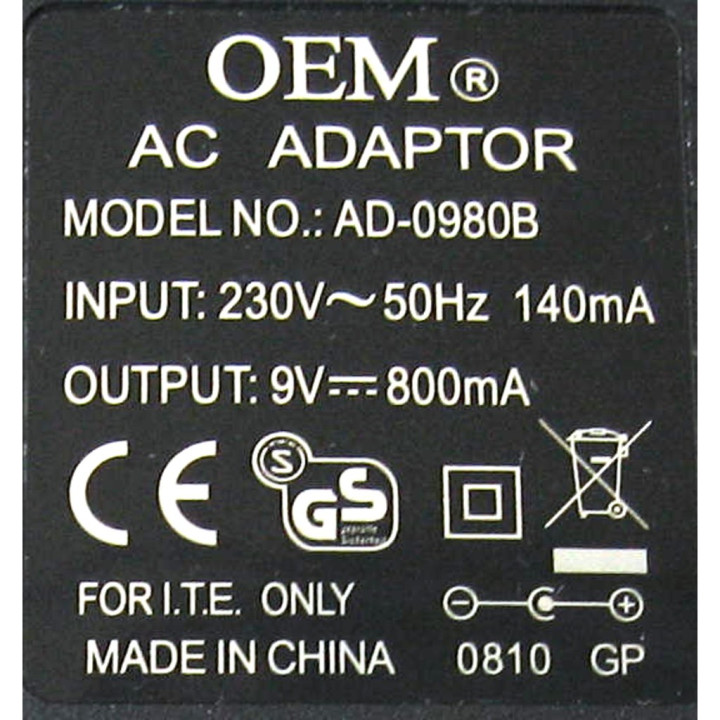 OEM AD-0980B - Alimentatore 9V 800MA  50HZ - Nero