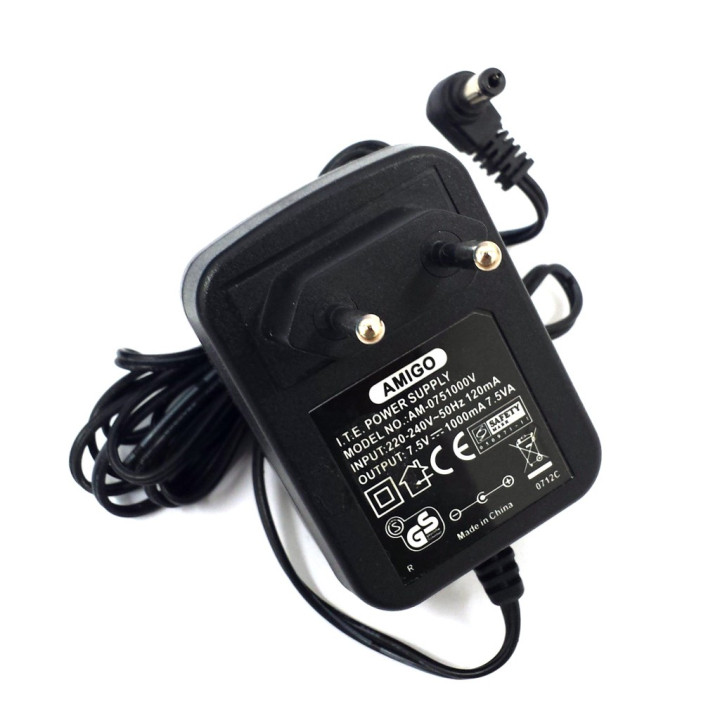 AMIGO AM-0751000V - Alimentatore da 7,5V 1000MA 7,5VA 50HZ - Nero