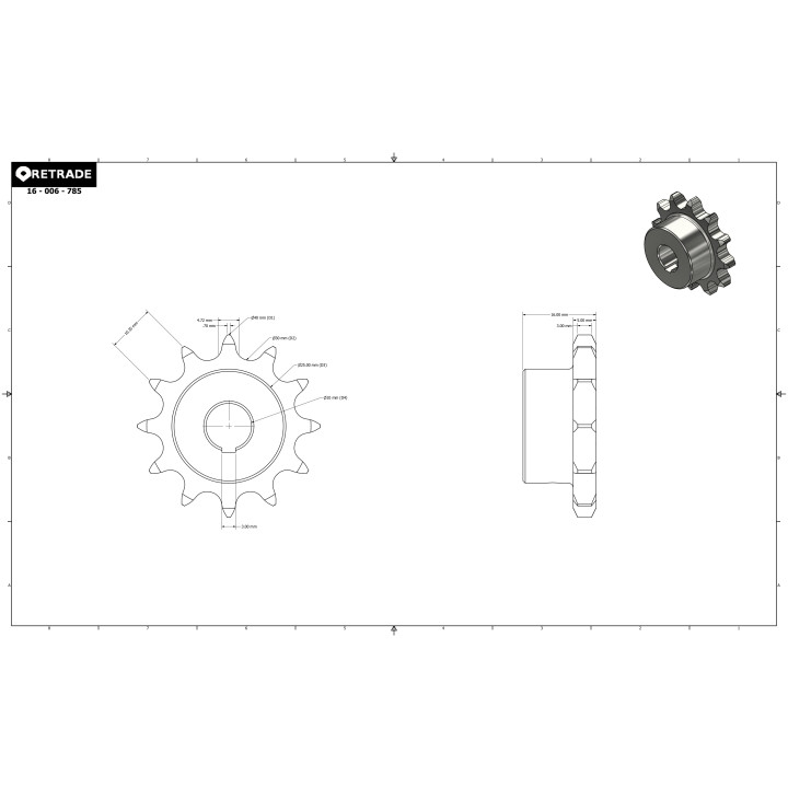 CNC 3D - Ingranaggio/Puleggia per Cinghie Dentata - 12 Denti da 4.72mm Passo 10.35mm