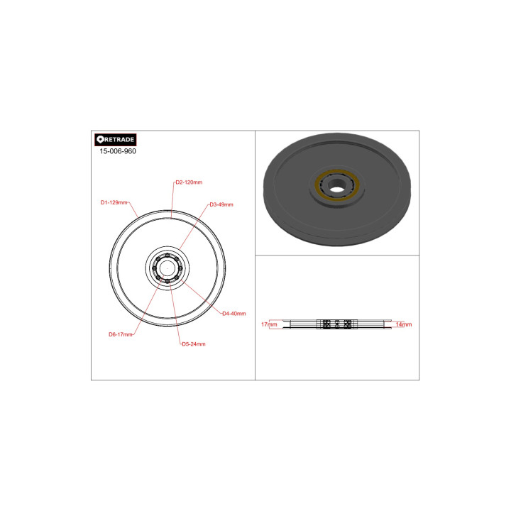CNC 3D - Puleggia su Cuscinetto a Sfere SKF-4203ATN9 - 17x120x17mm
