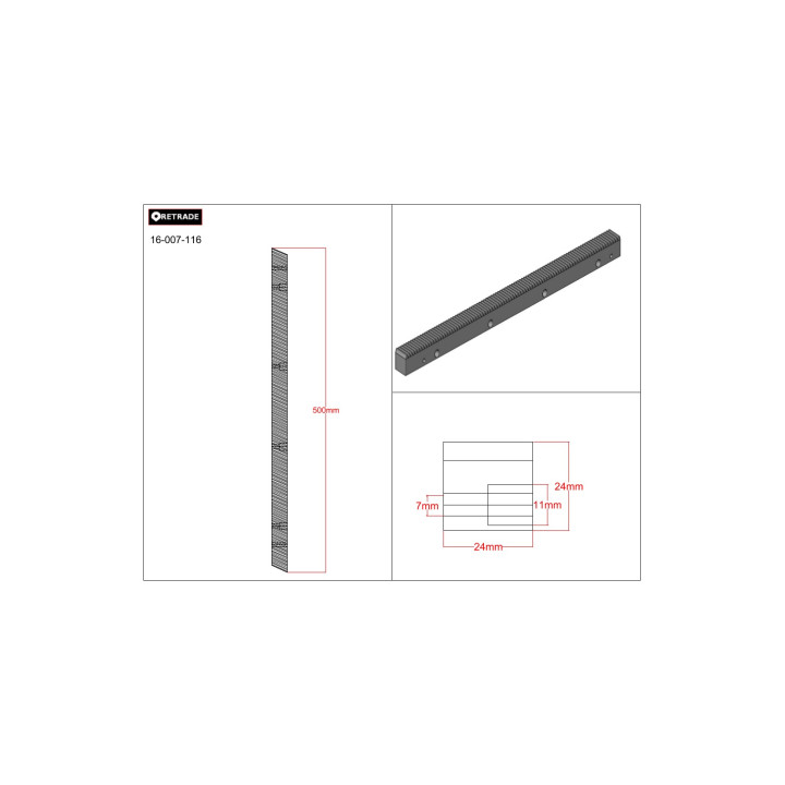 CNC 3D - Cremagliera 24x24mm - L 250mm