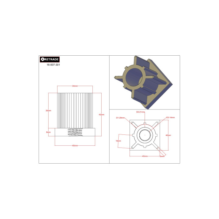 CNC 3D - Tappo 14x14mm con Foro M14 per Piedino di Supporto