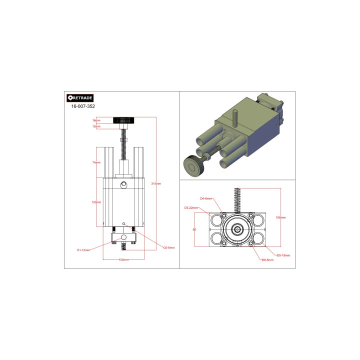 CNC 3D - Pistone Pneumatica Carrellato Doppio Azione Maschio 10Bar