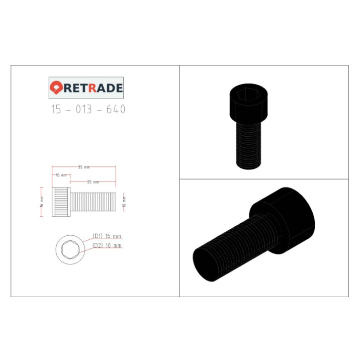 3x Viti a Testa Cilindrica con Esagono Incassato 10.9