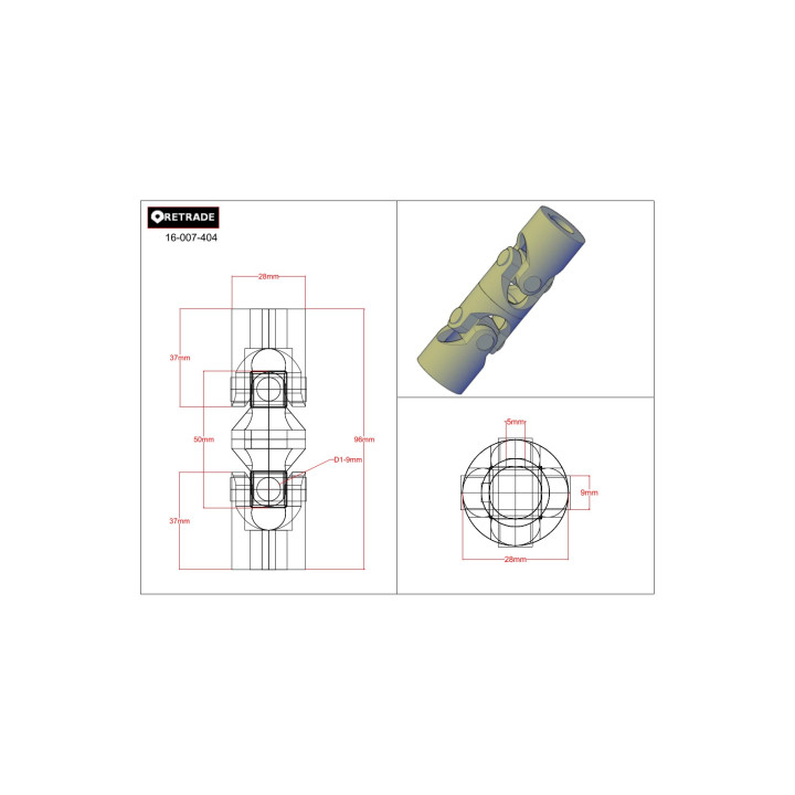 CNC 3D - Giunto Cardanico L 96mm