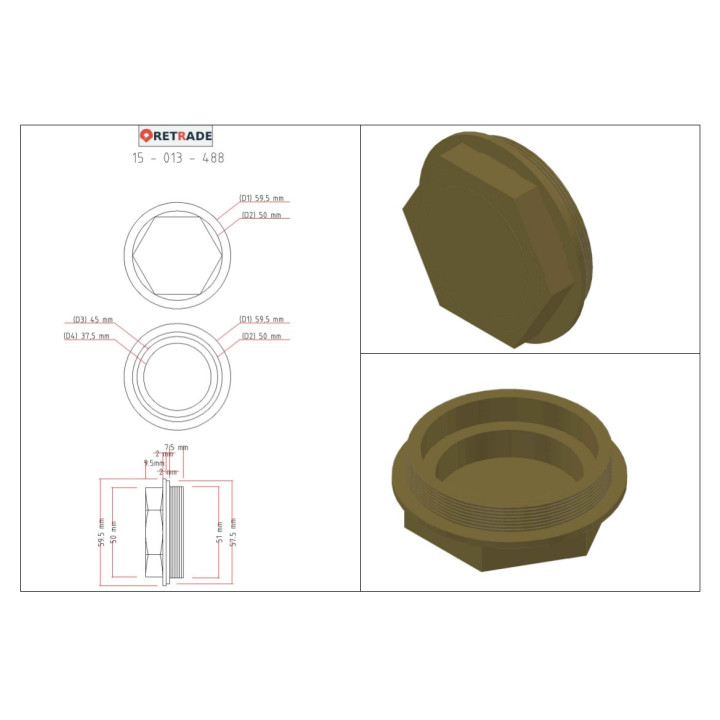 CNC 3D - 2x Tappo Maschio in Ottone