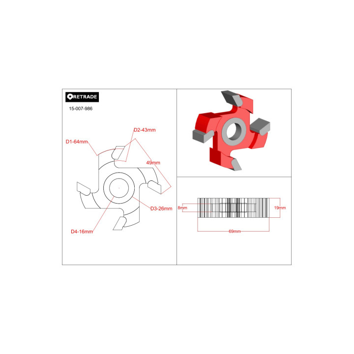 CNC 3D - Lama per Fresatrice Legno - 64mm