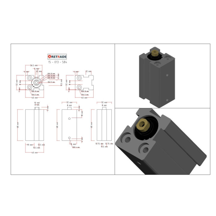 CNC 3D - Pistone Pneumatico 20x30mm Doppio Azzione Maschio