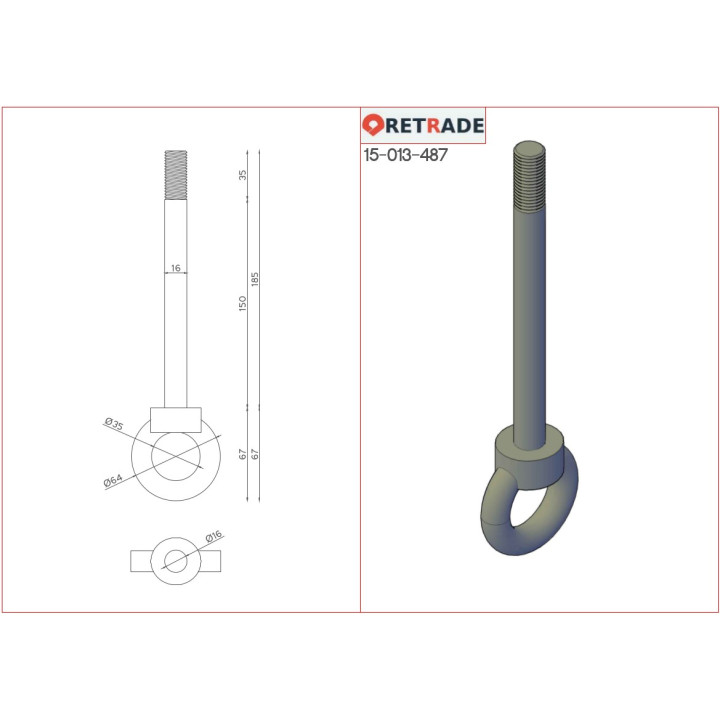 CNC 3D - Bullone di Ancoraggio a Occhiello in Acciaio
