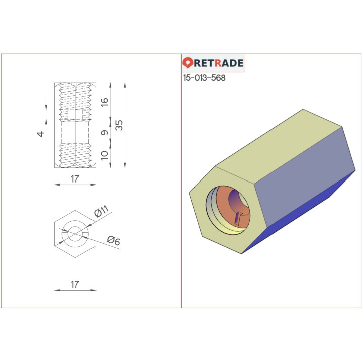 CNC 3D - Dado Esagonale Prolungato Zincato