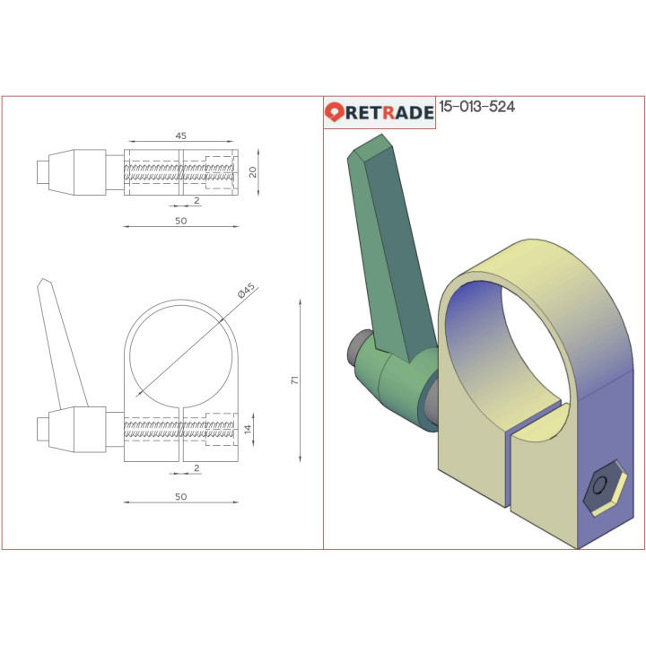CNC 3D - Collare in Alluminio con Leva Manuale Regolabile