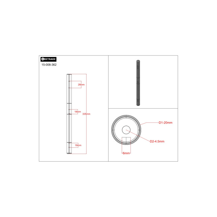 CNC 3D - Albero di Trasmissione 4.50x20mm - L 335mm