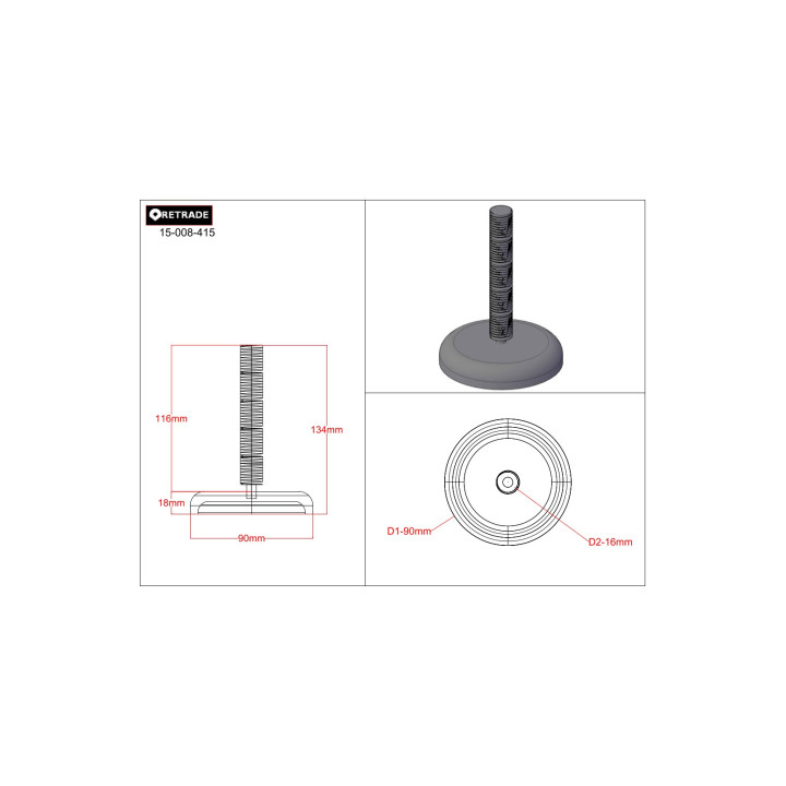 CNC 3D - Piedino/Gamba Girevole del Macchina Regolabile - L 133mm
