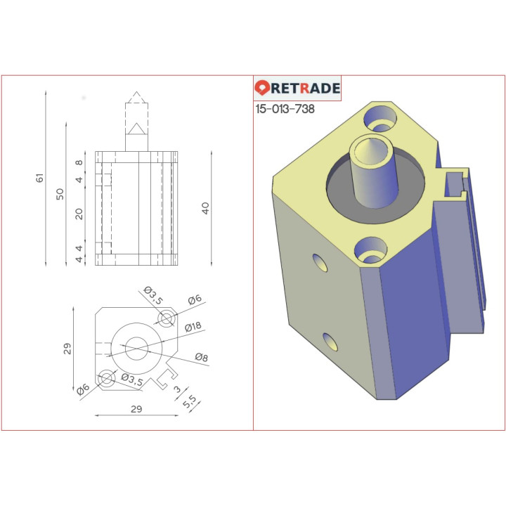 Pistone Pneumatico 30x7mm Doppia Azione