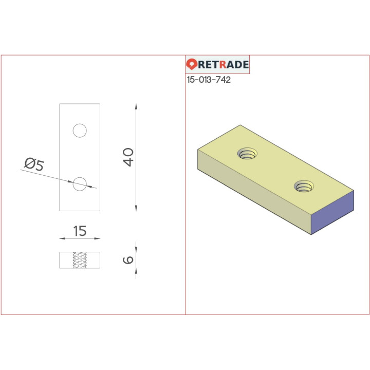 CNC 3D - 4x Dadi Rettangolari con Due Fori di Smontaggio