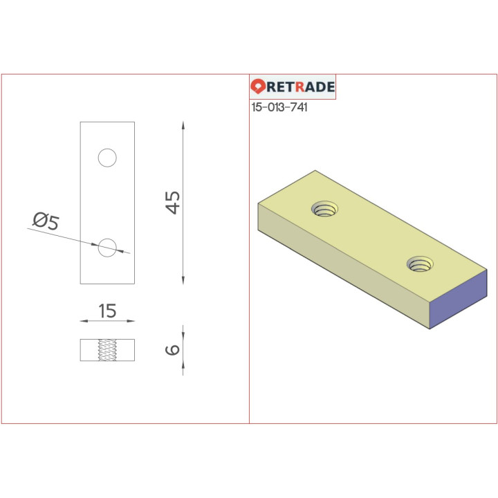 CNC 3D - 4x Dadi Rettangolari con Due Fori di Smontaggio