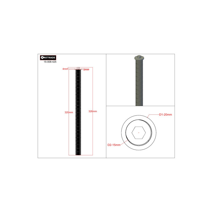 CNC 3D - Albero per Piedino xmm - L 320mm