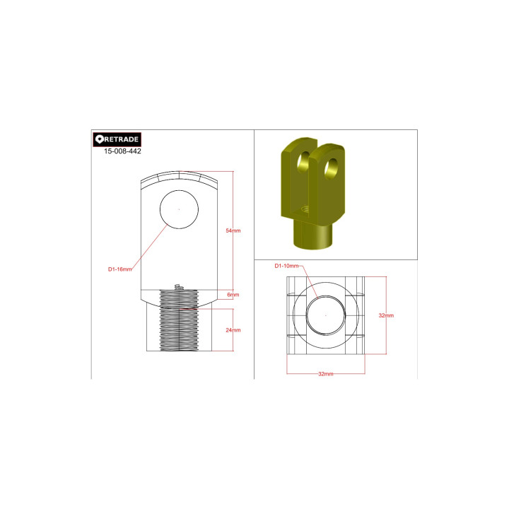 CNC 3D - Gancio in Acciaio M10x83x32mm