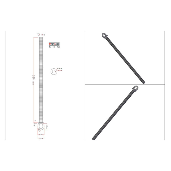 CNC 3D - 2x Bullone di Ancoraggio a Occhiello in Acciaio