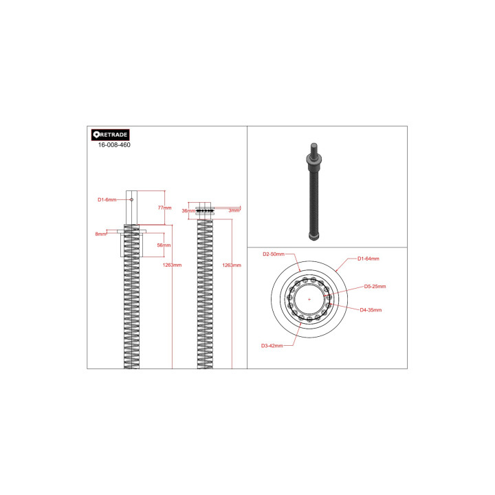 CNC 3D - Albero a Vite Madre con Cuscinetto Lineare - L 1236mm