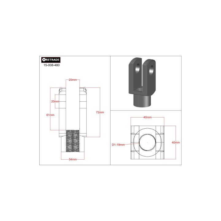 CNC 3D - Gancio in Acciaio per Attuatore F18mm - 100x40mm