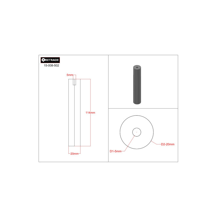 CNC 3D - Albero in Acciaio 5x20mm - L 113mm