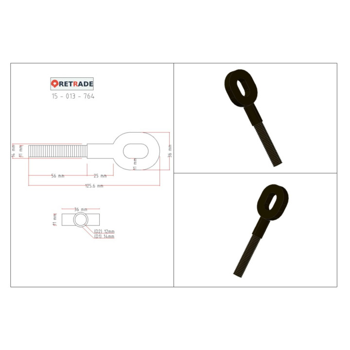 CNC 3D - 2x Bullone di Ancoraggio a Occhiello in Acciaio