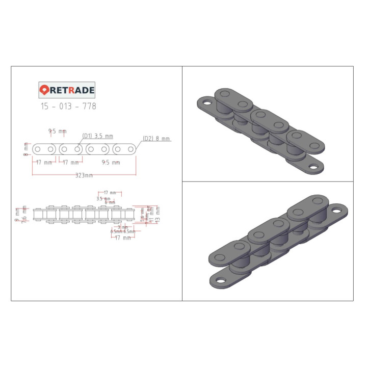 CNC 3D - Catena a Rulli per Pignoni 08B L 390 mm