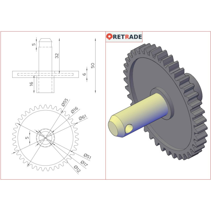 FAST 3000604 - Ingranaggio Cilindrico con Albero 39 Denti