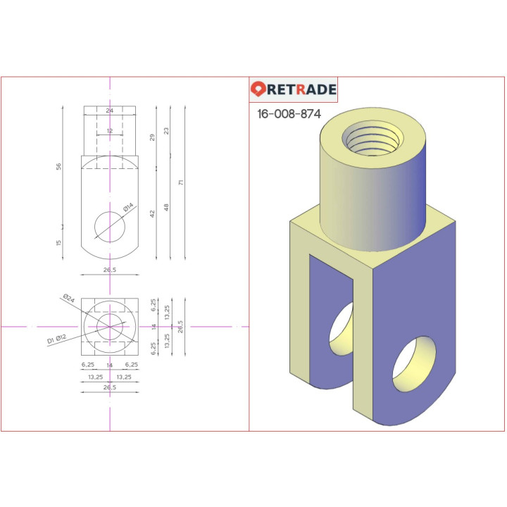 CNC 3D - Gancio in Acciaio M7x42x16mm