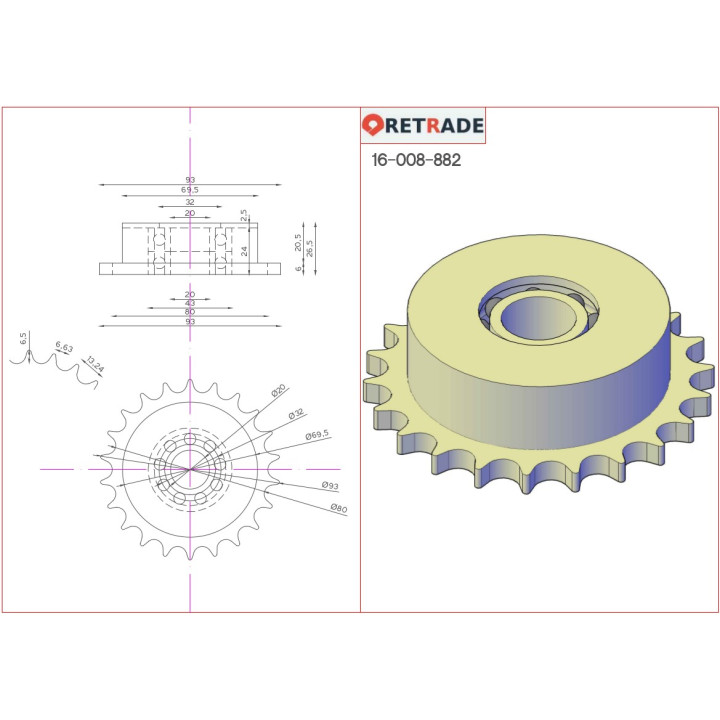 CNC 3D - Ingranaggio/Puleggia per Cinghie Dentata su 2 x Cuscinetto a Sfere R&M-XXLJ20