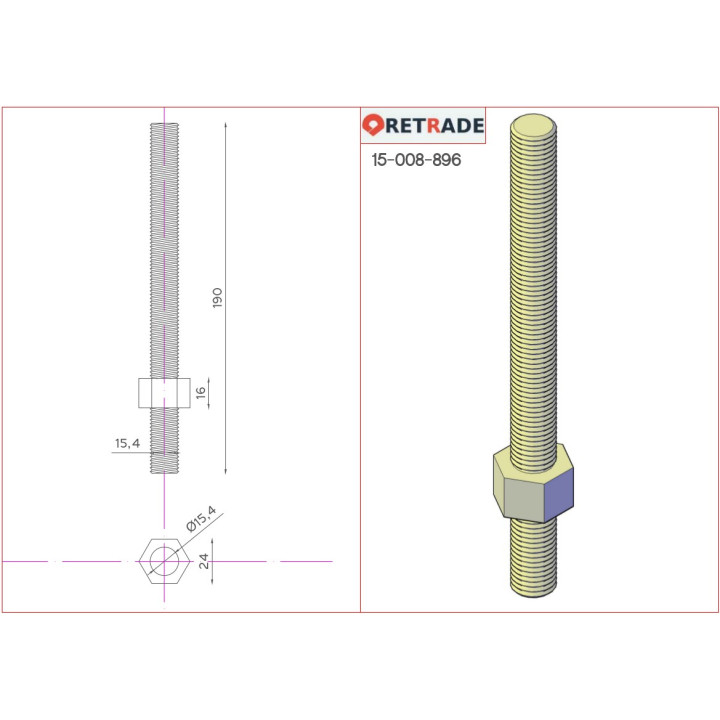 CNC 3D - Bullone con Barre Parzialmente Filettato