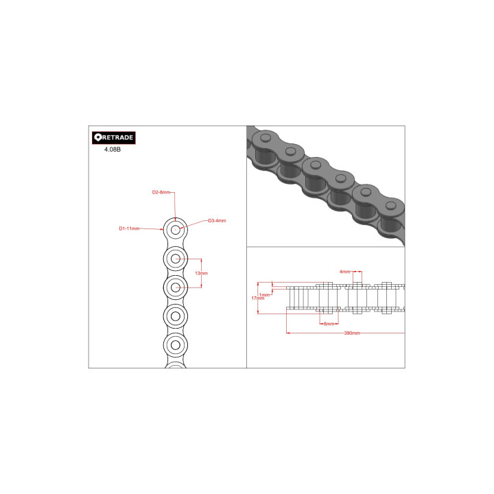 CNC 3D - Catena a Rulli per Pignoni 08B