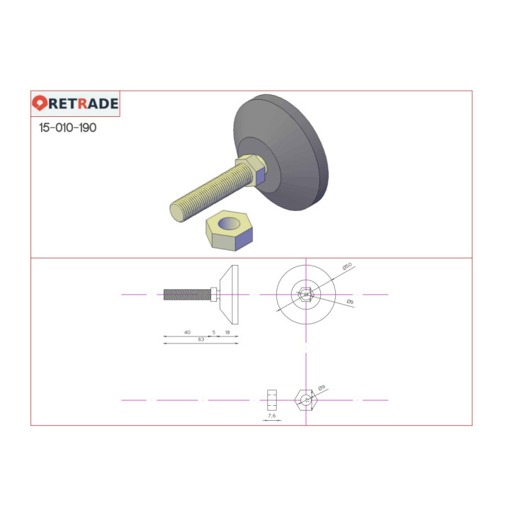 CNC 3D - Piedino di Livellamento con Base in Plastica