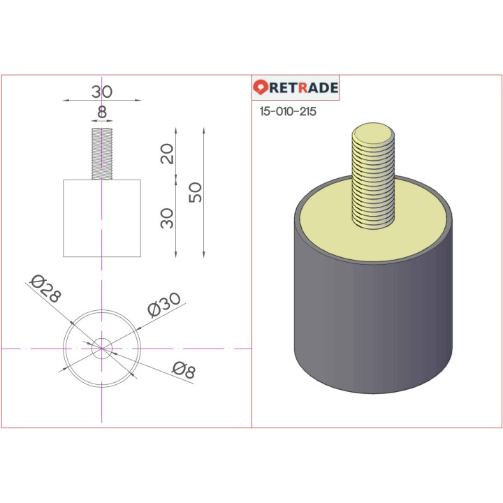 CNC 3D - 2x Piedino di Livellamento con Base in Plastica